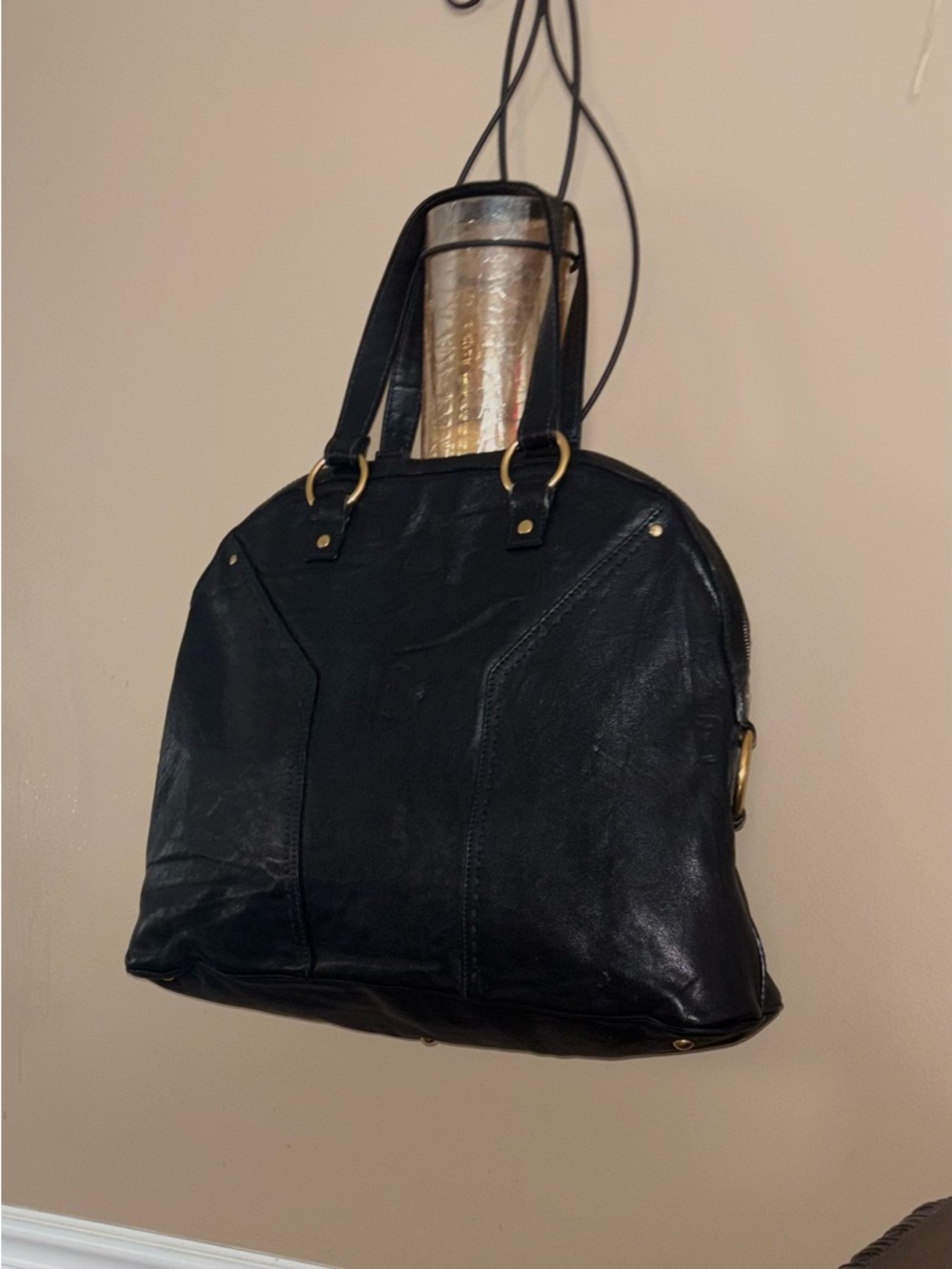 Yves Saint Laurent Black Leather Interior with Gold Logo Tag - Picture 2 of 12